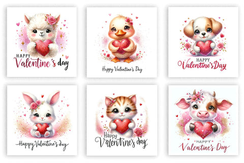 Valentine's Day Farm Animals Digital Art, Cute Animal Love Sublimation BijouBay 