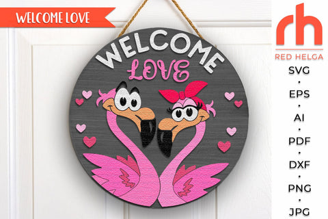 Valentine's Day Flamingo Door Sign SVG, February Hanger DXF SVG RedHelgaArt 