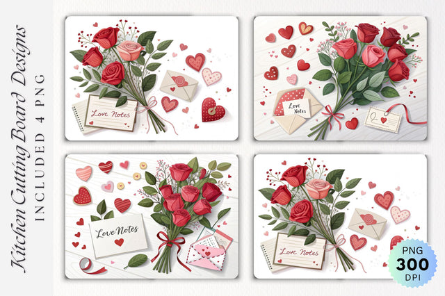 Valentine's Day Flat Lay with Flowers, Hearts, and Love Notes on a Cutting Board Sublimation Regulrcrative 