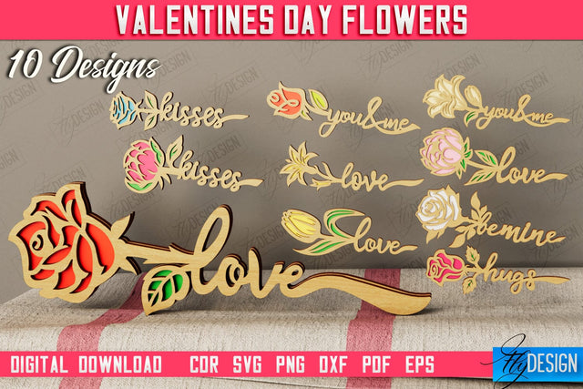 Valentine's Day Flowers Bundle | Romantic Gift | Girlfriend Gift Idea | CNC Files SVG Fly Design 