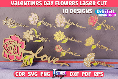Valentine's Day Flowers Bundle | Romantic Gift | Girlfriend Gift Idea | CNC Files SVG The T Store Design 