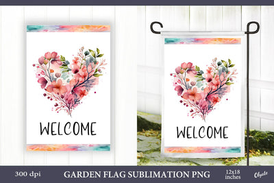 Valentines Day Garden Flag PNG. Heart with Flowers PNG Sublimation Olga Terlyanskaya 