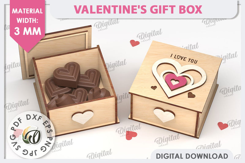 Valentine's Day Gift Box Laser Cut. Valentine Candy Box SVG SVG Evgenyia Guschina 