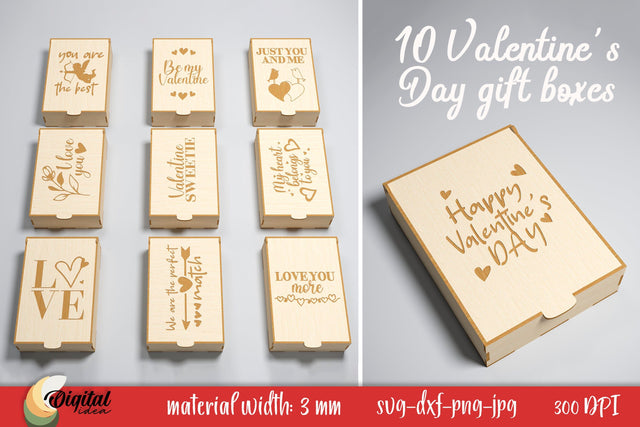 Valentine's Day Gift Boxes Bundle. 3D Laser Design SVG Evgenyia Guschina 