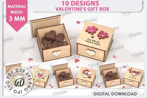 Valentine's Day Gift Boxes Laser Cut Bundle. Candy Boxes SVG SVG Evgenyia Guschina 