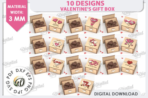Valentine's Day Gift Boxes Laser Cut Bundle. Candy Boxes SVG SVG Evgenyia Guschina 