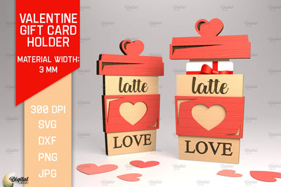 Valentine's Day Gift Card Holder. 3D Laser Cut. Latte SVG SVG Evgenyia Guschina 