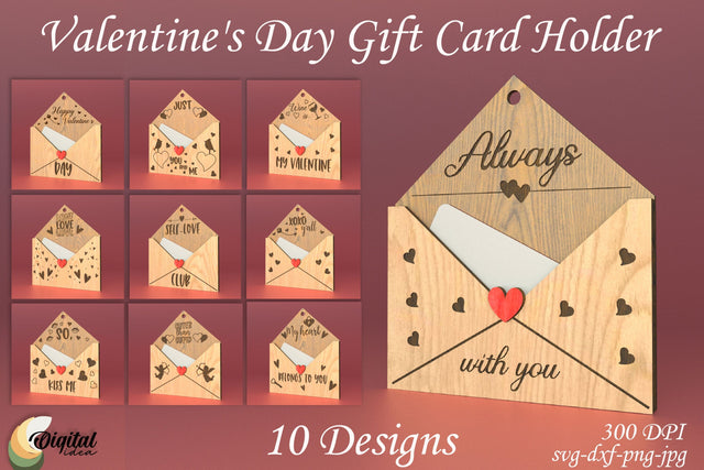 Valentine's Day Gift Card Holder Bundle. 3D Design Lasercut SVG Evgenyia Guschina 