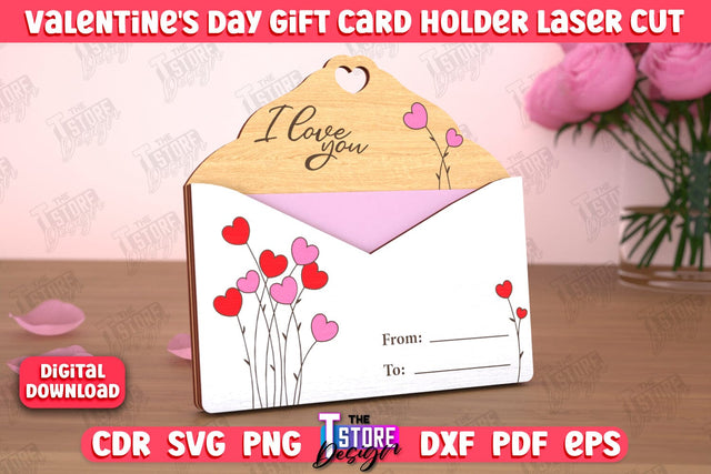Valentine's Day Gift Card Holder | Gift Idea | Greeting Card | CNC File SVG The T Store Design 
