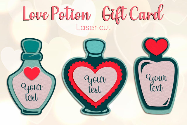 Valentine's Day gift card with love potion, 3d papercut bookmark SVG AnastasiyaArtDesign 