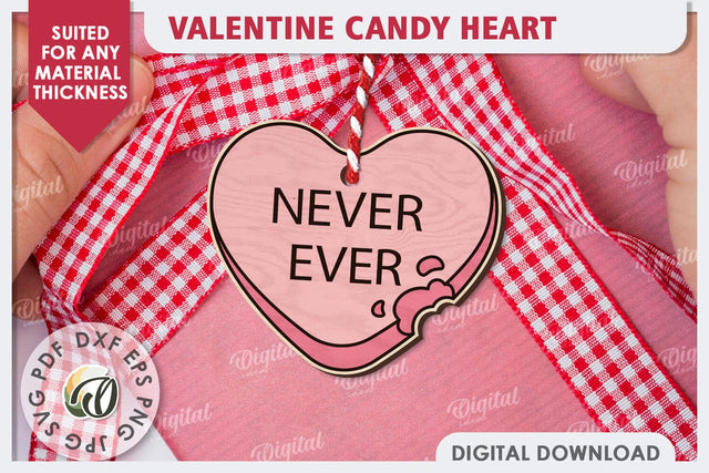 Valentine's Day Gift Tag Laser Cut Design. Candy Heart SVG SVG Evgenyia Guschina 