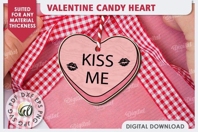 Valentine's Day Gift Tag Laser Cut Design. Candy Heart SVG SVG Evgenyia Guschina 