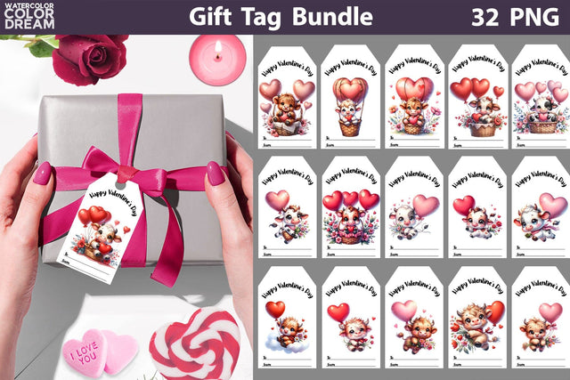 Valentines Day Gift Tags Bundle Sublimation WatercolorColorDream 