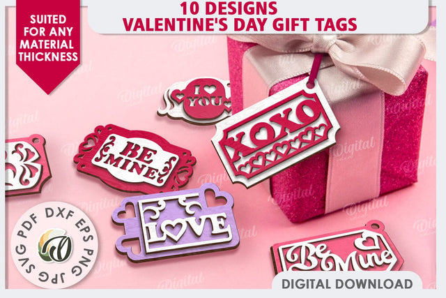Valentine's Day Gift Tags Laser Cut Bundle. Valentine Signs SVG Evgenyia Guschina 