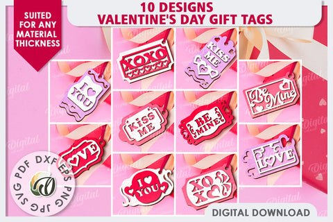 Valentine's Day Gift Tags Laser Cut Bundle. Valentine Signs SVG Evgenyia Guschina 