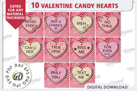 Valentine's Day Gift Tags LaserCut Bundle. Candy Hearts SVG SVG Evgenyia Guschina 