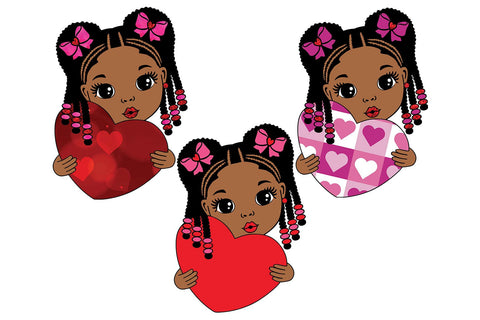 Valentine’s Day Girl Holding Red Heart SVG PNG JPG PDF DXF EPS AI Black Girl Clipart for Sublimation and Cricut Projects SVG 1uniqueminute 
