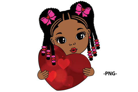 Valentine’s Day Girl Holding Red Heart SVG PNG JPG PDF DXF EPS AI Black Girl Clipart for Sublimation and Cricut Projects SVG 1uniqueminute 