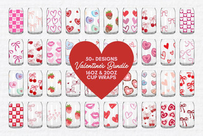 Valentine's Day Glass Can SVG Bundle | Bow, Heart, Love, Candy Hearts, Boho, Cherry Bow, Conversation Hearts | Silhouette Cameo, Cricut DIY SVG Totally Posie 