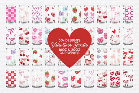 Valentine's Day Glass Can SVG Bundle | Bow, Heart, Love, Candy Hearts, Boho, Cherry Bow, Conversation Hearts | Silhouette Cameo, Cricut DIY SVG Totally Posie 