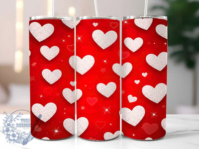 Valentines Day Glitter Hearts 20oz Tumbler, Valentines Day Design, Seamless Tumbler Wrap, 20oz Sublimation, Love Hearts Drinkware, Romantic Gift, Cute Valentine Mug Sublimation ToriDesigns 