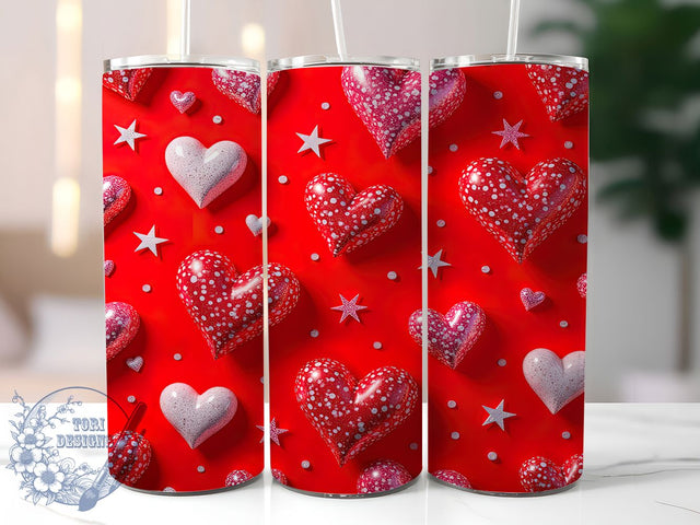 Valentines Day Glitter Hearts 20oz Tumbler, Valentines Day Design, Seamless Tumbler Wrap, 20oz Sublimation, Love Hearts Drinkware, Romantic Gift, Cute Valentine Mug Sublimation ToriDesigns 