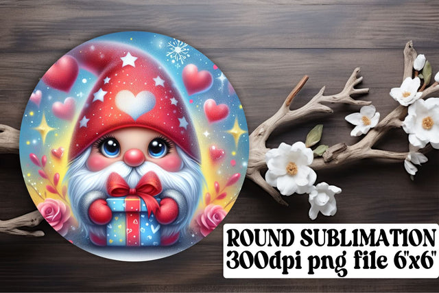 Valentines Day Gnome Decor: Circle & Keychain Sublimation, Coaster Included Sublimation afrosvg 