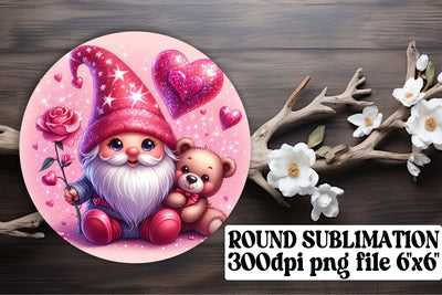 Valentines Day Gnome Delights: Sublimation Circle Decor & More - Keychain, Coaster Sublimation afrosvg 