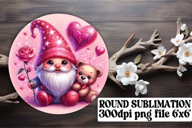 Valentines Day Gnome Delights: Sublimation Circle Decor & More - Keychain, Coaster Sublimation afrosvg 