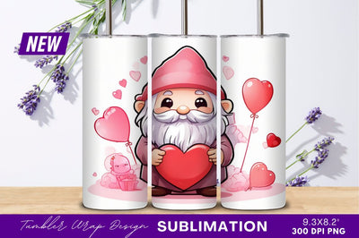 Valentines day gnome holding heart illustration tumbler png Sublimation Regulrcrative 