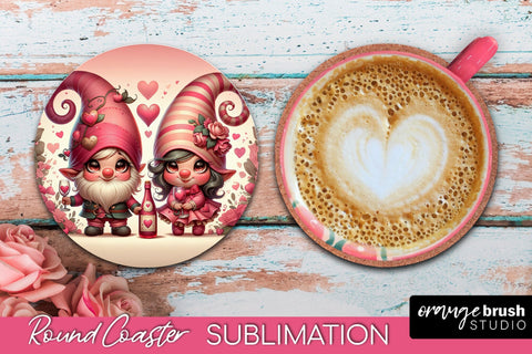 Valentines Day Gnome Round Coaster Sublimation Bundle 20 PNG Sublimation OrangeBrushStudio 