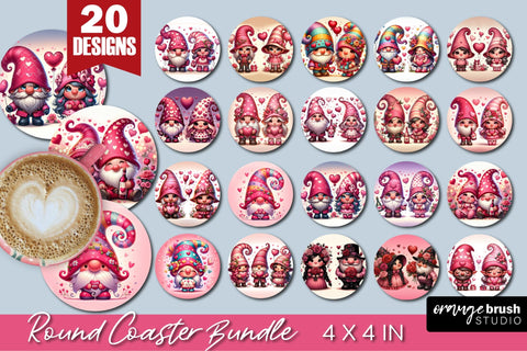 Valentines Day Gnome Round Coaster Sublimation Bundle 20 PNG Sublimation OrangeBrushStudio 