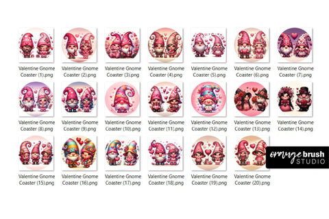Valentines Day Gnome Round Coaster Sublimation Bundle 20 PNG Sublimation OrangeBrushStudio 