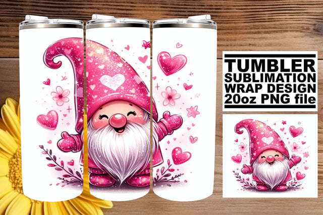Valentine's Day Gnome Tumbler Wrap - 20oz Sublimation afrosvg 