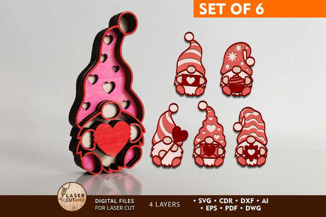 Valentine's Day Gnomes Bundle Multilayer Templates SVG LaserCutano 