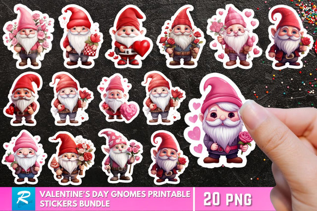 Valentine's Day Gnomes Printable Stickers Bundle Sublimation Regulrcrative 