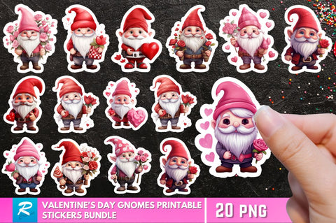 Valentine's Day Gnomes Printable Stickers Bundle Sublimation Regulrcrative 