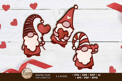 Valentine's Day Gnomes Set, Home Decoration SVG LaserCutano 