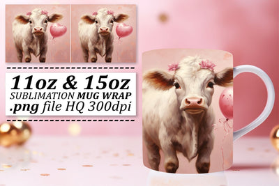 Valentines Day Heart Balloon Mug Wrap - Animals Sublimation 11oz 15oz Sublimation afrosvg 