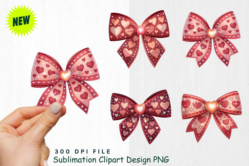 Valentine's Day Heart Bow Clipart Sublimation Regulrcrative 