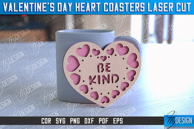 Valentine's Day Heart Coasters | Laser Cutting File | CNC File SVG Fly Design 