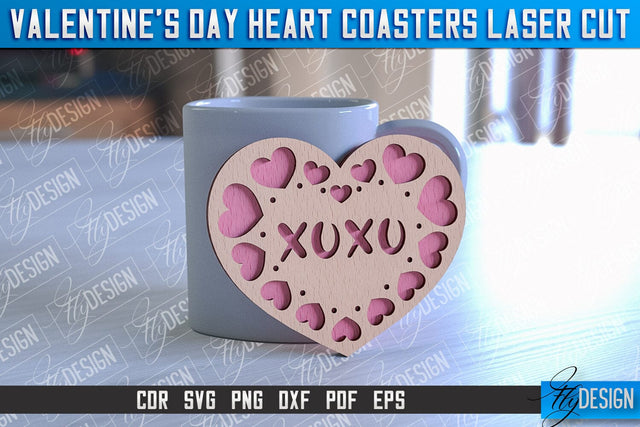 Valentine's Day Heart Coasters | Laser Cutting File | CNC File SVG Fly Design 
