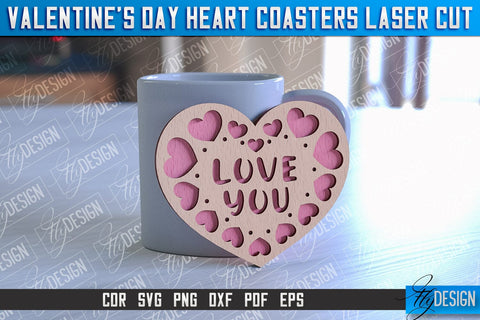 Valentine's Day Heart Coasters | Laser Cutting File | CNC File SVG Fly Design 