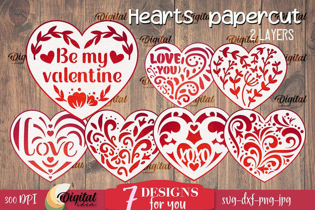 Valentine's Day Heart Paper Cut Bundle SVG 3D Paper Evgenyia Guschina 