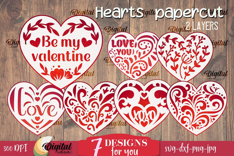 Valentine's Day Heart Paper Cut Bundle SVG 3D Paper Evgenyia Guschina 