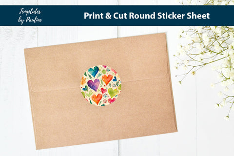 Valentine’s Day Heart Round Sticker Sheet SVG Templates by Pauline 