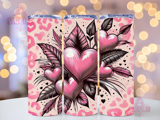 Valentine's Day Hearts 20 oz Sublimation Tumbler Wrap, PNG Digital File, Valentine Tumbler Wrap, Leopard Print Design Sublimation SvggirlplusArt 