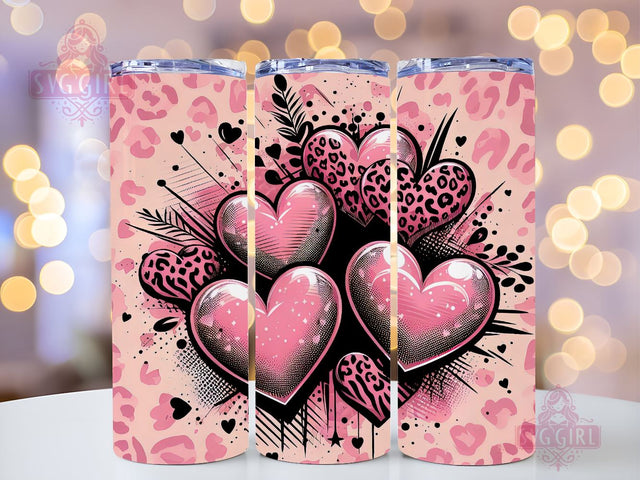 Valentine's Day Hearts 20 oz Sublimation Tumbler Wrap, PNG Digital File, Valentine Tumbler Wrap, Leopard Print Design Sublimation SvggirlplusArt 