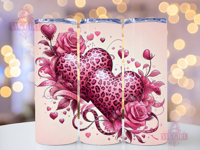 Valentine's Day Hearts 20 oz Sublimation Tumbler Wrap, PNG Digital File, Valentine Tumbler Wrap, Leopard Print Design Sublimation SvggirlplusArt 
