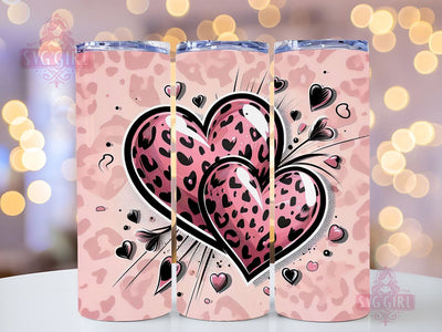 Valentine's Day Hearts 20 oz Sublimation Tumbler Wrap, PNG Digital File, Valentine Tumbler Wrap, Leopard Print Design Sublimation SvggirlplusArt 